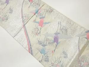 群鶴に草花模様織出し袋帯